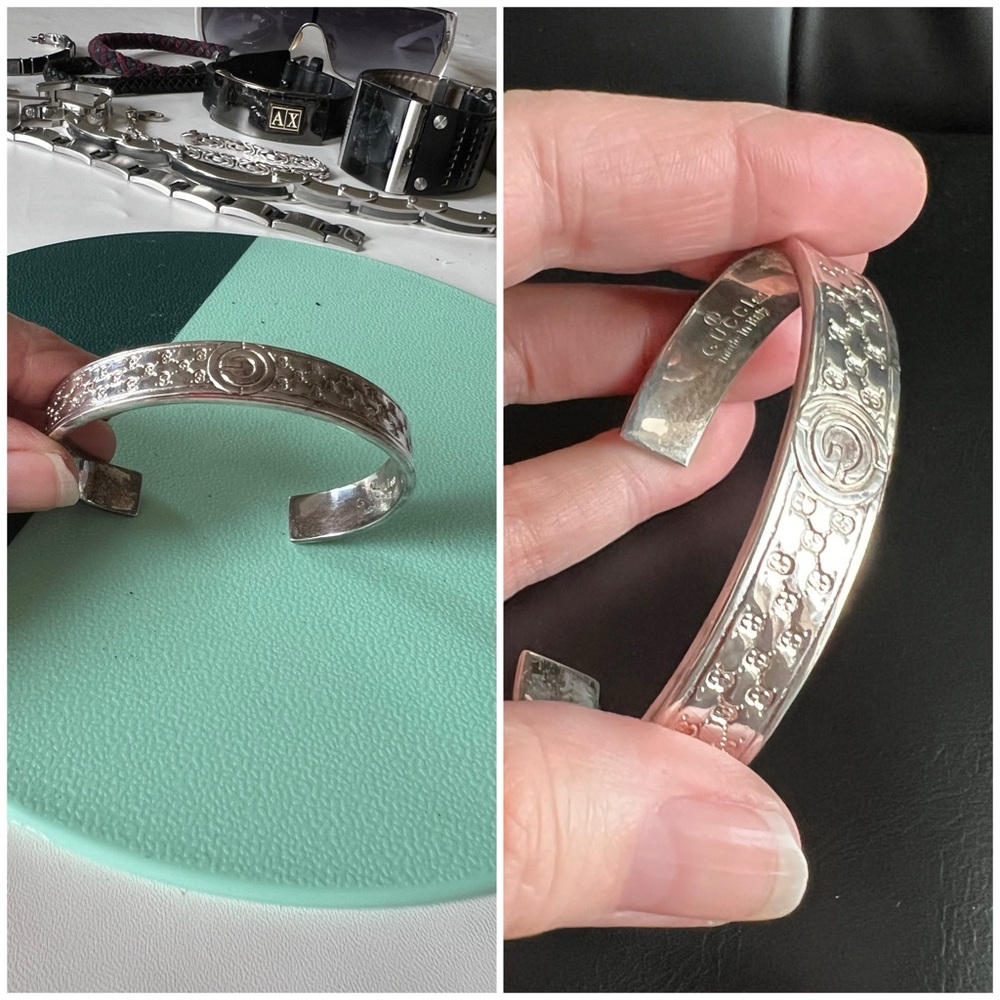 Gucci Silver Engraved Jewelry Cuff bracelet rare authentic